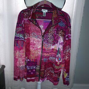 SPA by CHICO'S Long Sleeve Full Zip Multi-Color Design Embroidered Jacket  XL